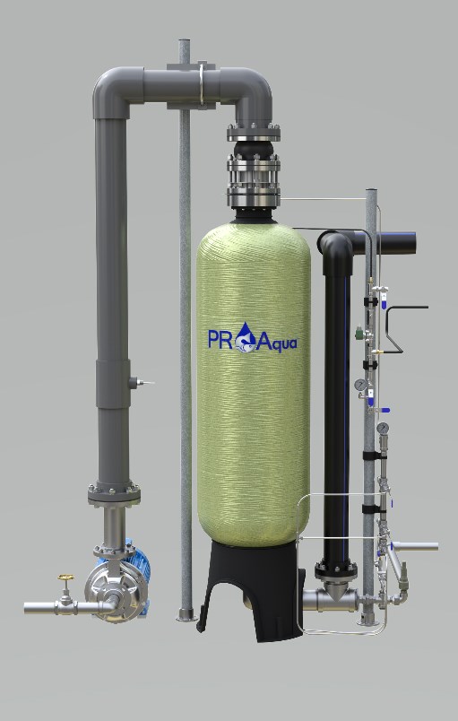 Figure 1: Fiberglass pressurized packed column from PR Aqua